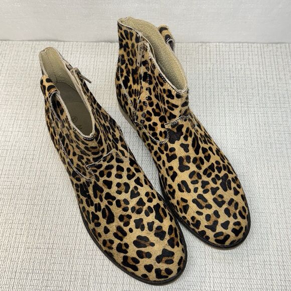 MINI BODEN Made In India Leopard Print Calf Fur Ankle Zip Round Toe Booties 37/6 - Picture 2 of 8